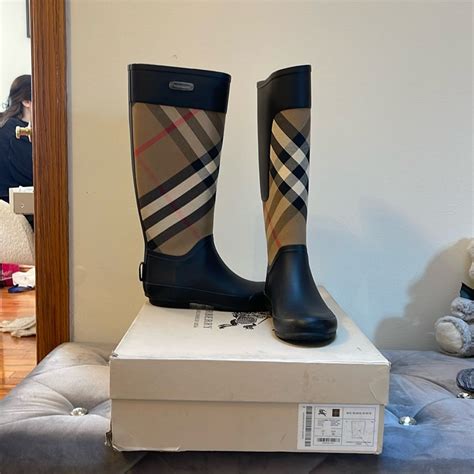 NEW BURBERRY CLEMENCE HOUSECHECK RAIN BOOTS 